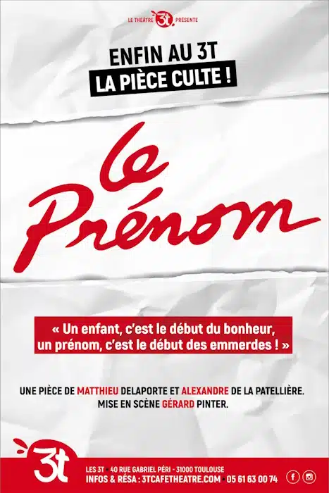 Le prénom au théâtre des 3T pour 2 séances en juillet 2024